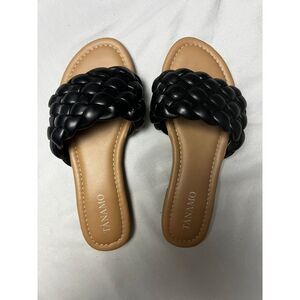 Tanamo Black Woven Puffy Slide Sandals Cushioned Comfort Summer Flat Slides Sz 7